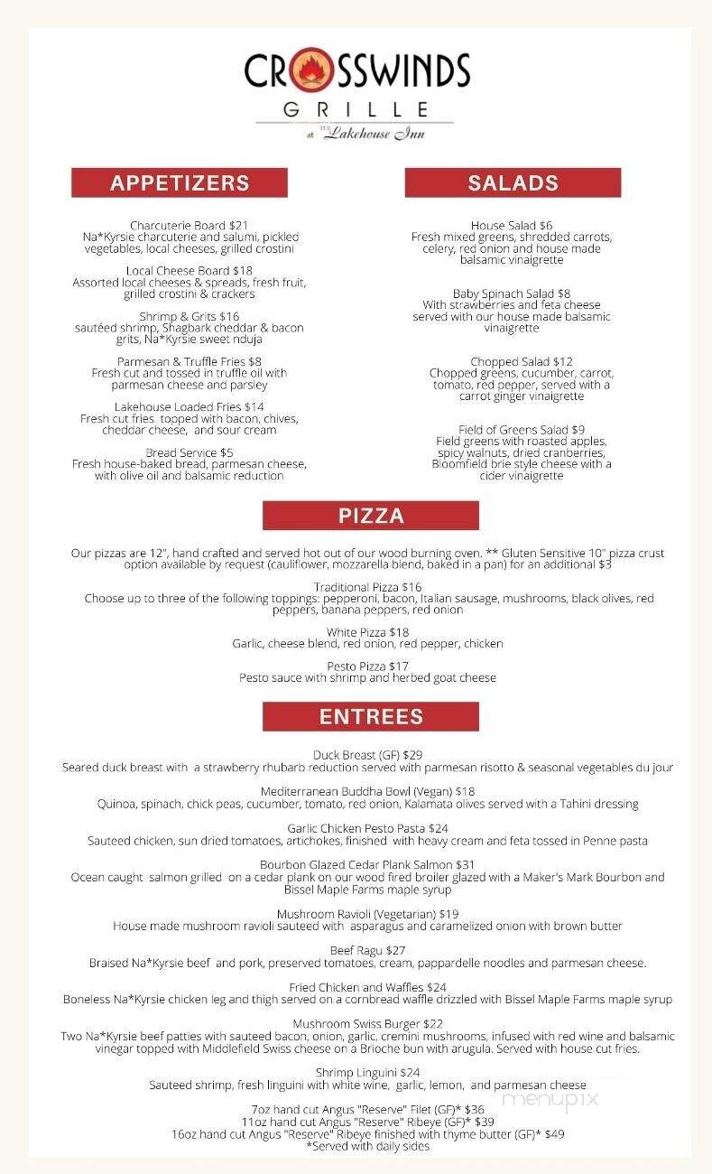 Crosswinds Grille at The Lakehouse Inn Winery - Geneva, OH menu_pic