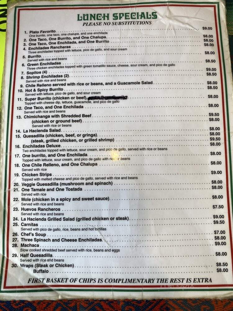 La Hacienda III Mexican Restaurant - Palatka, FL menu_pic