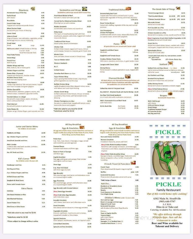 Fickle Pickle Restaurant - Whitchurch-Stouffville, ON menu_pic