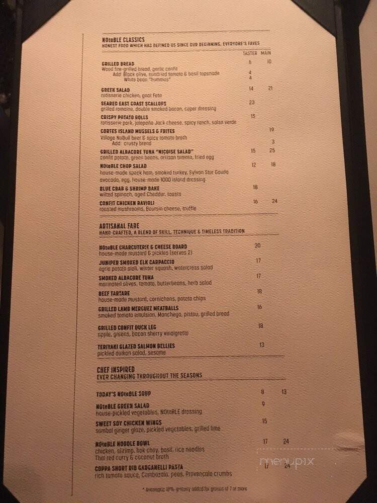 NOtaBLE - Calgary, AB menu_pic