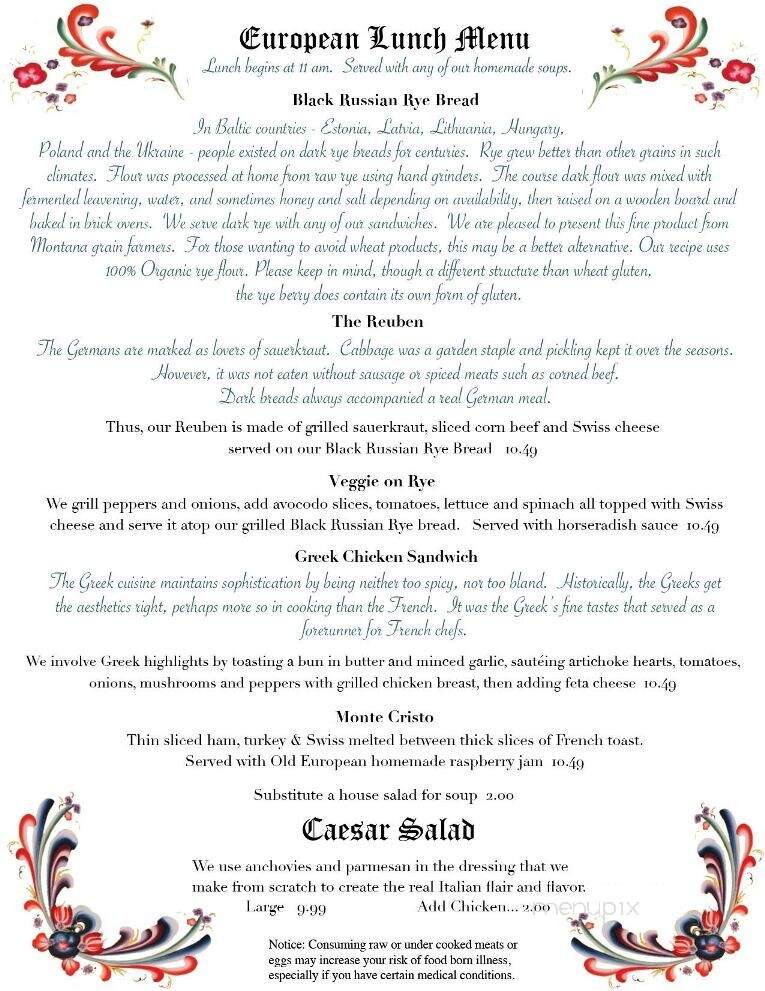 The Old European Restaurant - Post Falls, ID menu_pic