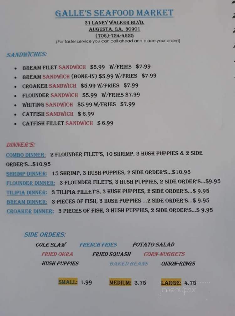 Galle's Seafood - Augusta, GA menu_pic