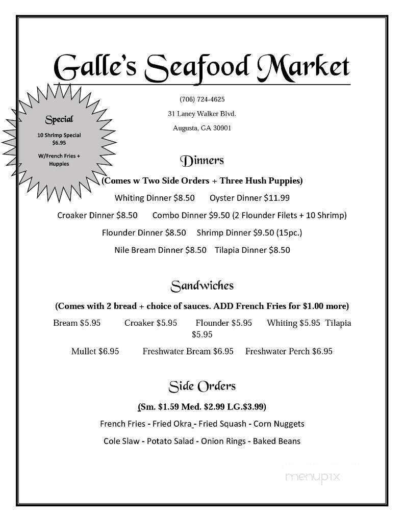 Galle's Seafood - Augusta, GA menu_pic