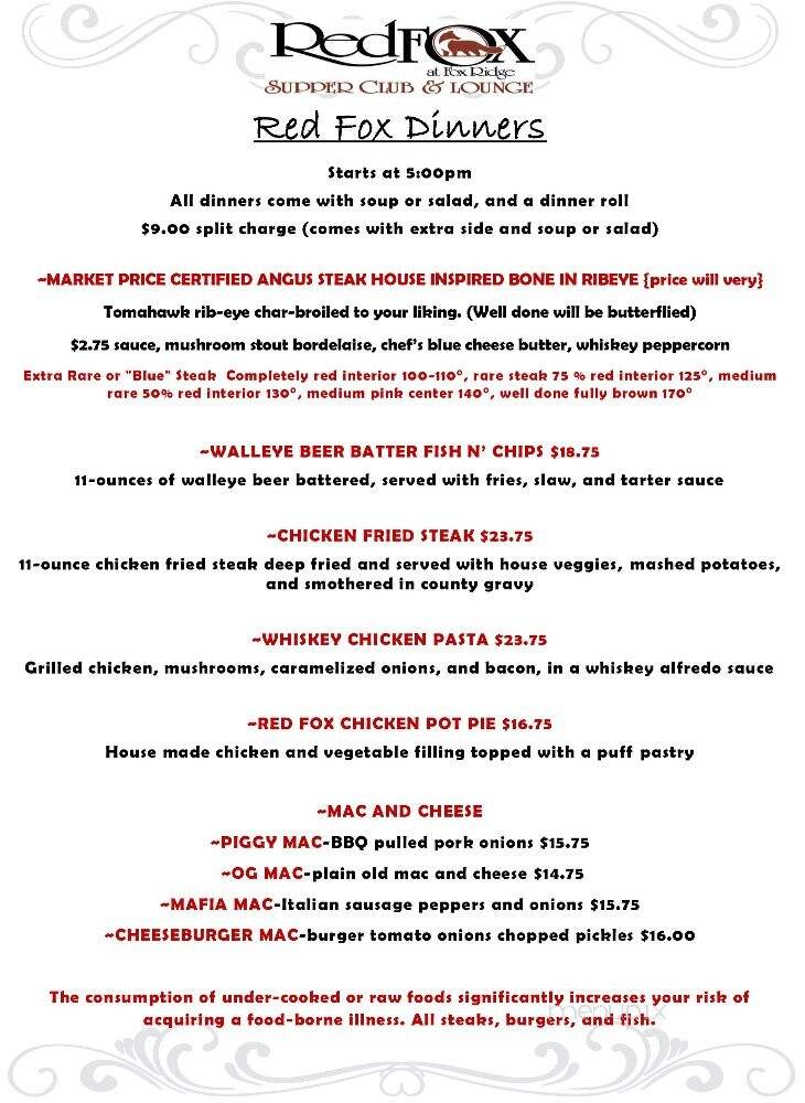 Red Fox Supper Club & Lounge - Helena, MT menu_pic