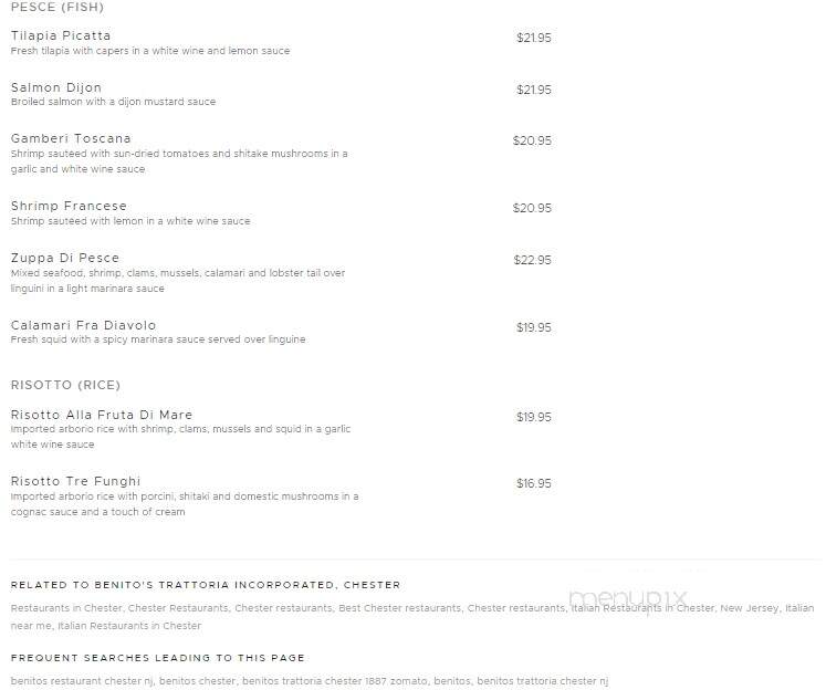 Benito's Trattoria Inc - Chester, NJ menu_pic