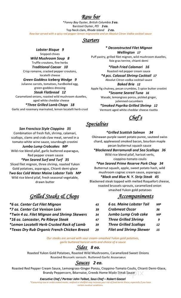 Creed's Seafood & Steak's - King Of Prussia, PA menu_pic
