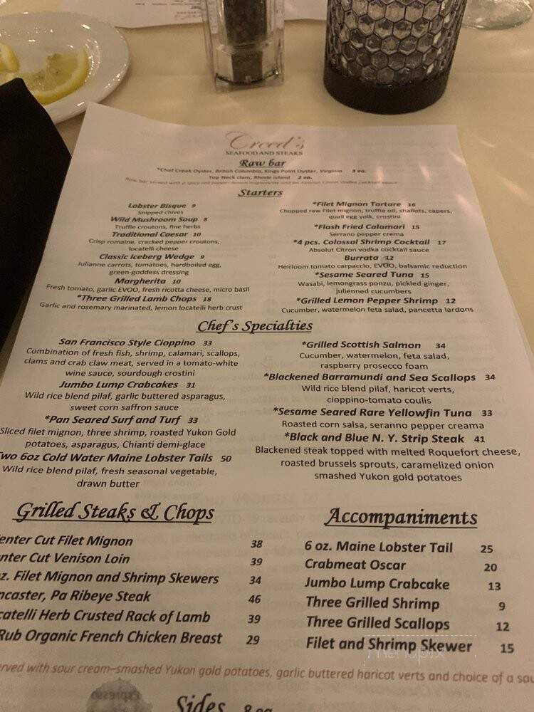 Creed's Seafood & Steak's - King Of Prussia, PA menu_pic