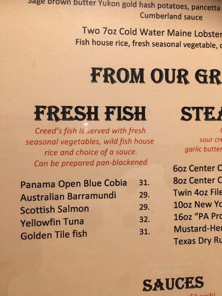 Creed's Seafood & Steak's - King Of Prussia, PA menu_pic