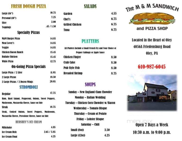 M & M Sandwich Shop - Oley, PA menu_pic