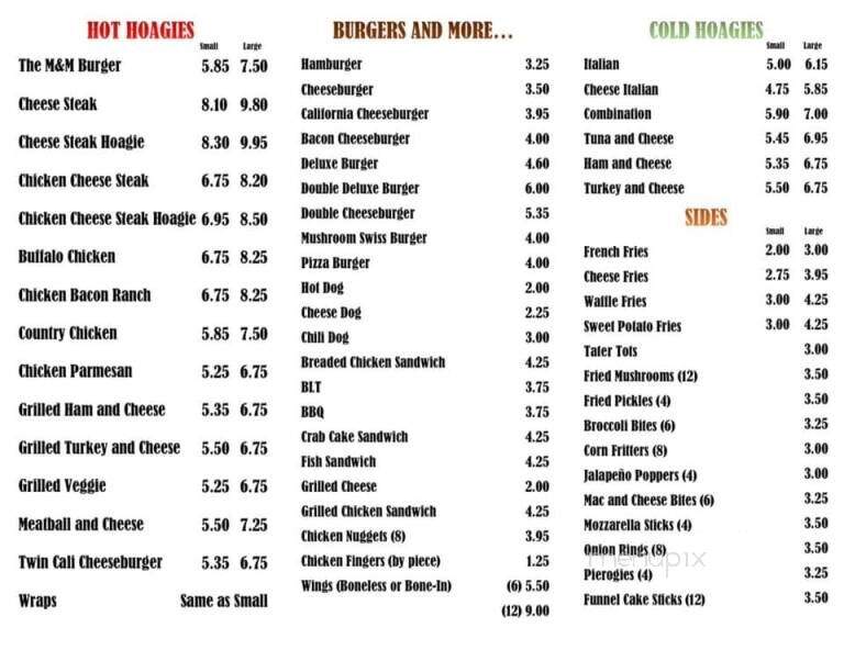 M & M Sandwich Shop - Oley, PA menu_pic