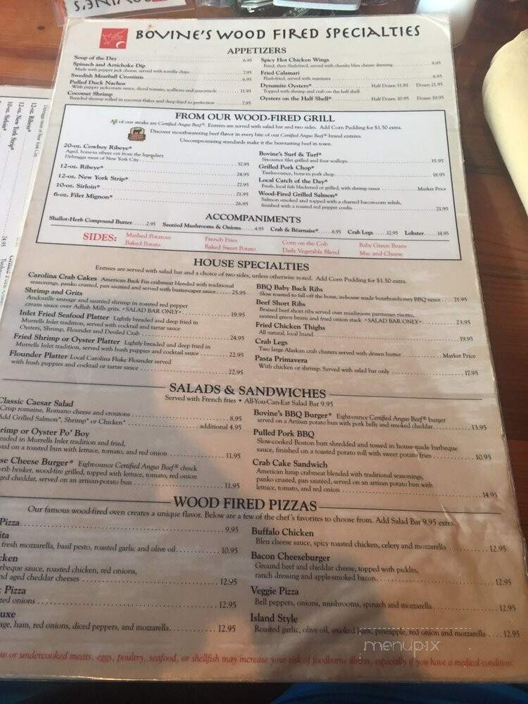 Bovine's Steakhouse - Murrells Inlet, SC menu_pic