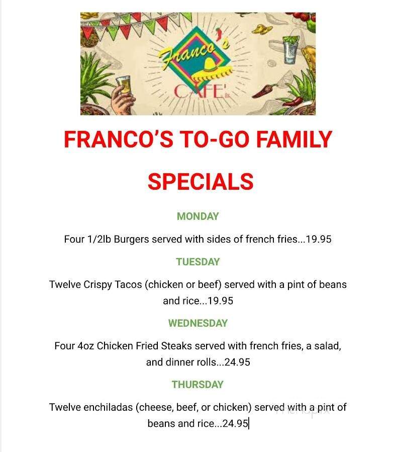 Franco's Cafe - San Angelo, TX menu_pic