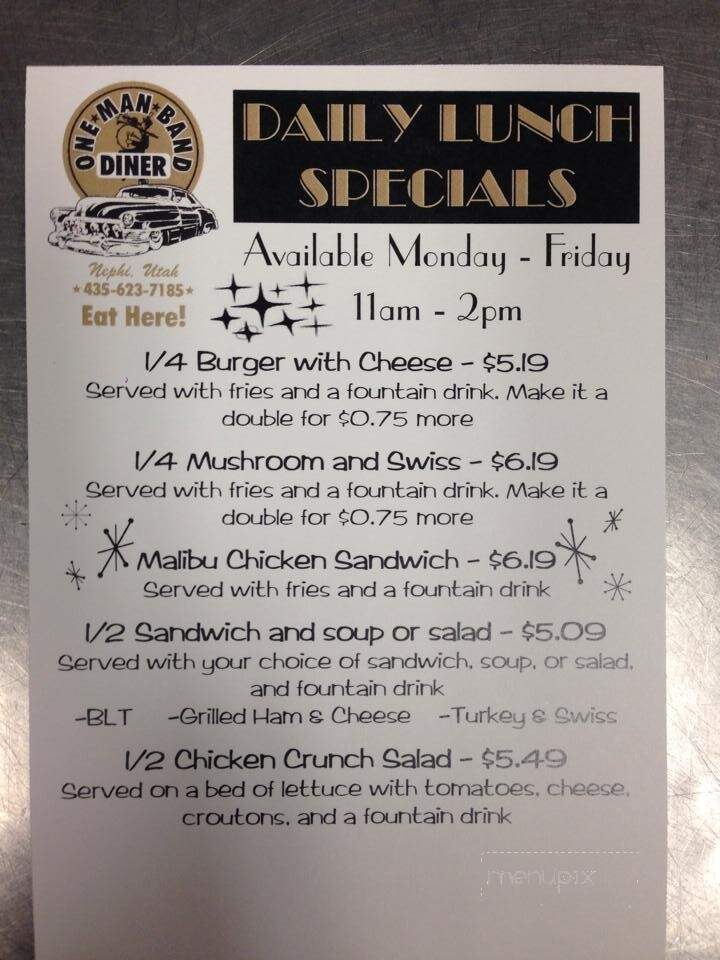 One Man Band Diner - Nephi, UT menu_pic