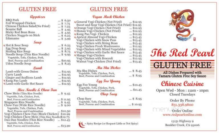 Red Pearl Chinese Cuisine - Boulder Creek, CA menu_pic