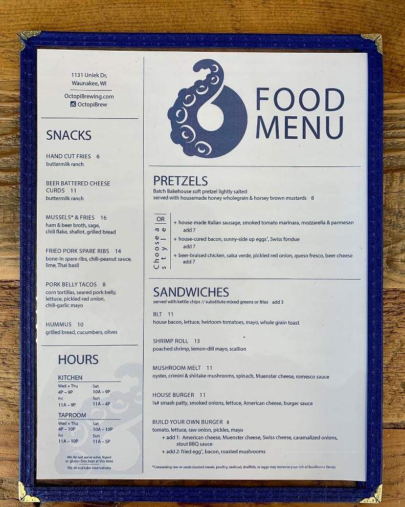 Octopi Brewing - Waunakee, WI menu_pic