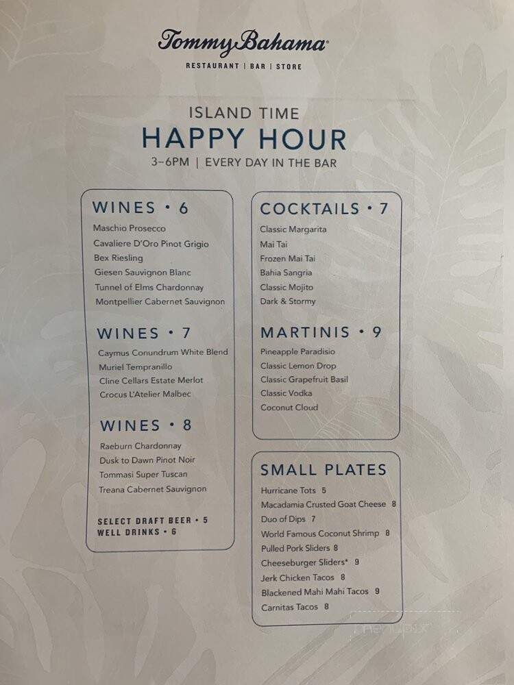 Tommy Bahama Restaurant | Bar | Store - Jupiter, FL menu_pic