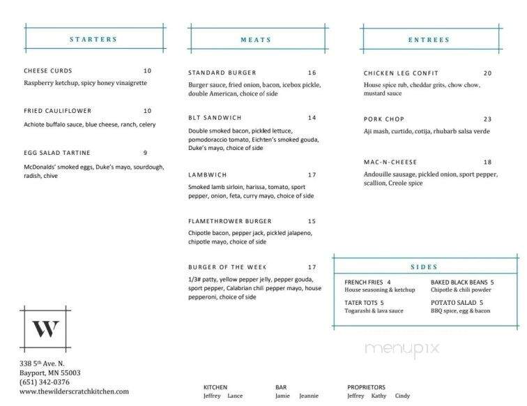 The Wilder Scratch Kitchen - Bayport, MN menu_pic