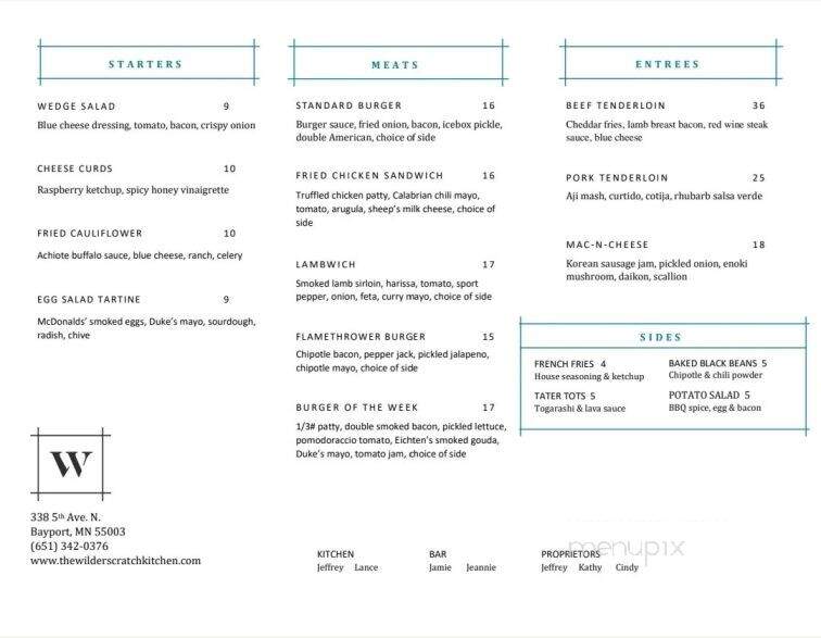 The Wilder Scratch Kitchen - Bayport, MN menu_pic