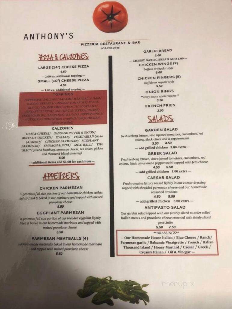Anthony's - Seabrook, NH menu_pic
