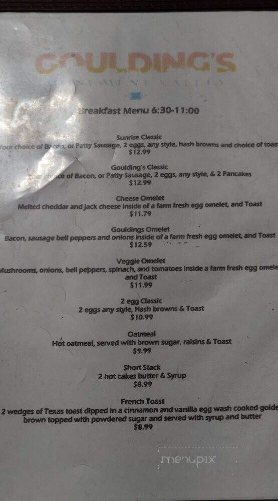 Goulding's Lodge Dining Room - Oljato-Monument Valley, UT menu_pic