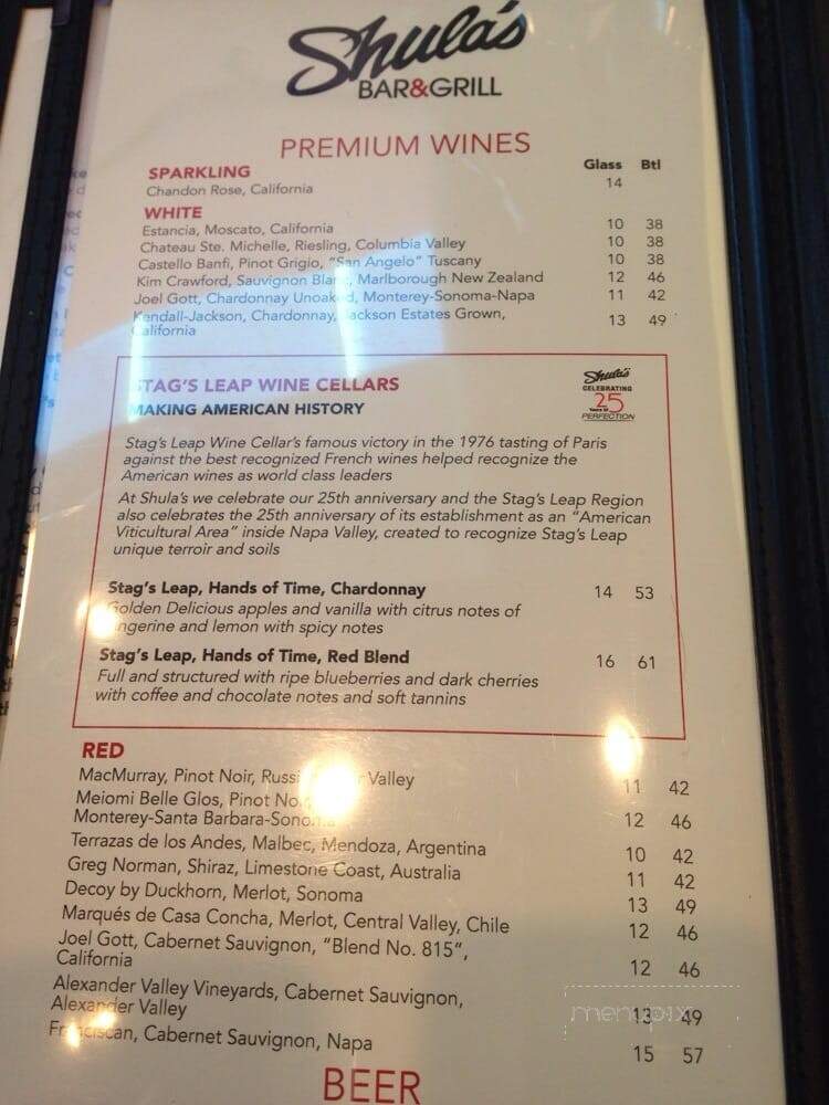 Shula's Bar & Grill - Jacksonville, FL menu_pic