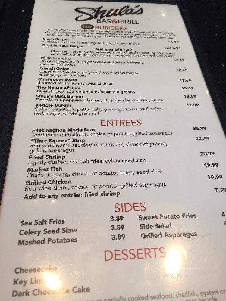 Shula's Bar & Grill - Jacksonville, FL menu_pic