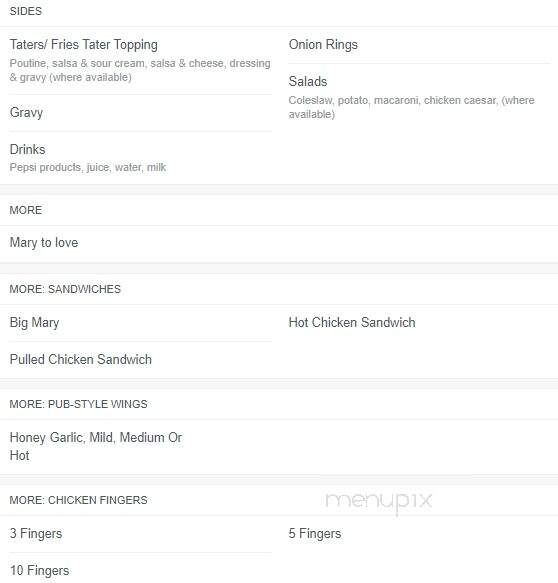 Mary Browns Famous Chicken & Taters - Fredericton, NB menu_pic