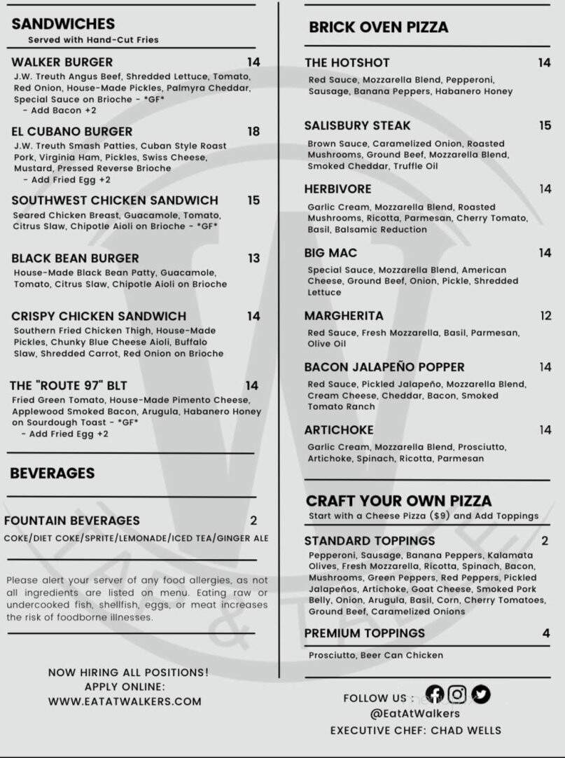 Walker's Tap & Table - Glenwood, MD menu_pic