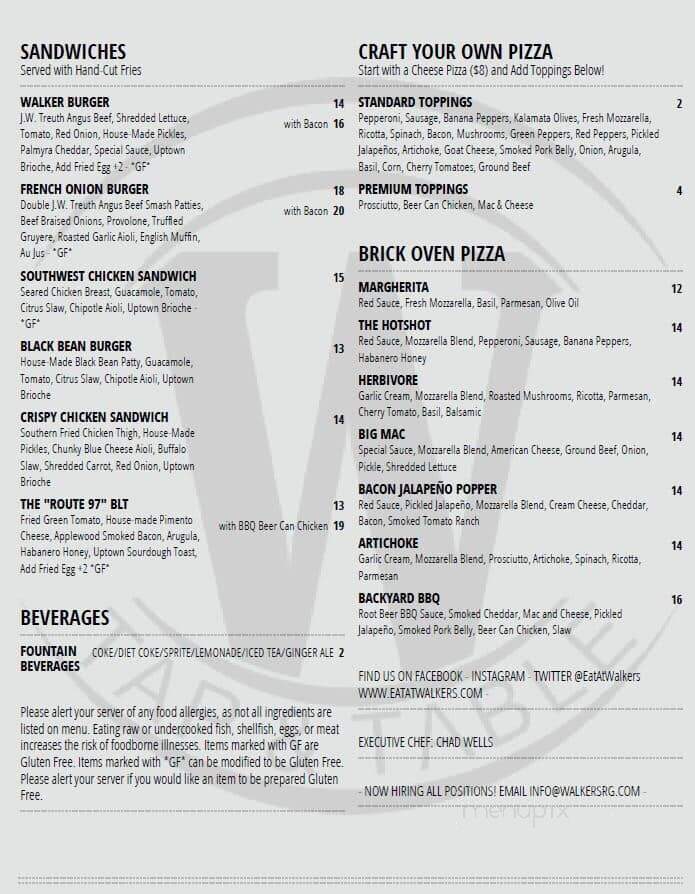 Walker's Tap & Table - Glenwood, MD menu_pic