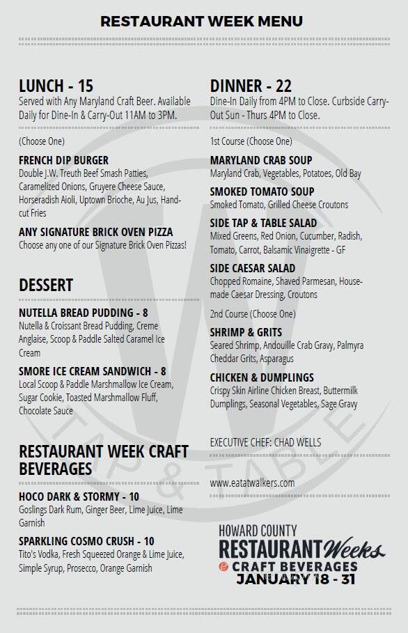 Walker's Tap & Table - Glenwood, MD menu_pic