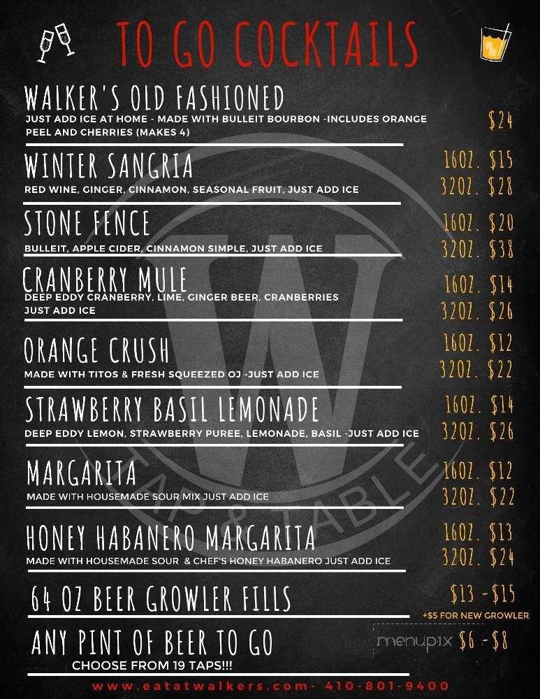 Walker's Tap & Table - Glenwood, MD menu_pic