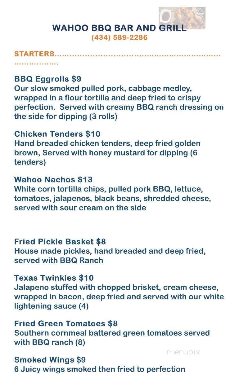 Wahoo BBQ - Palmyra, VA menu_pic