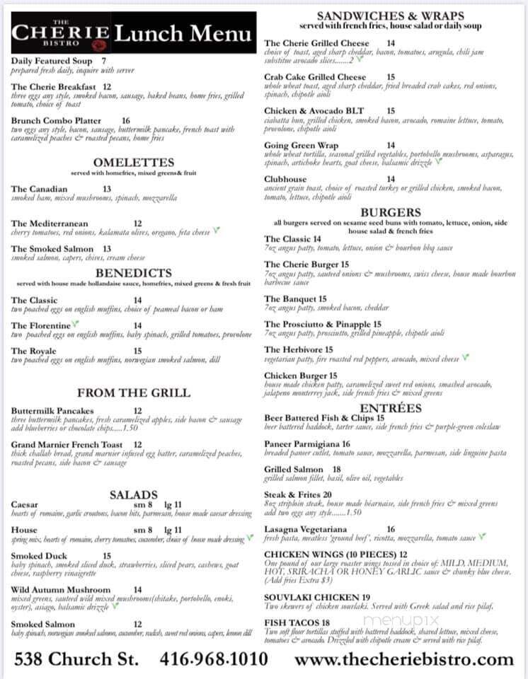 The Cherie Bistro - Toronto, ON menu_pic