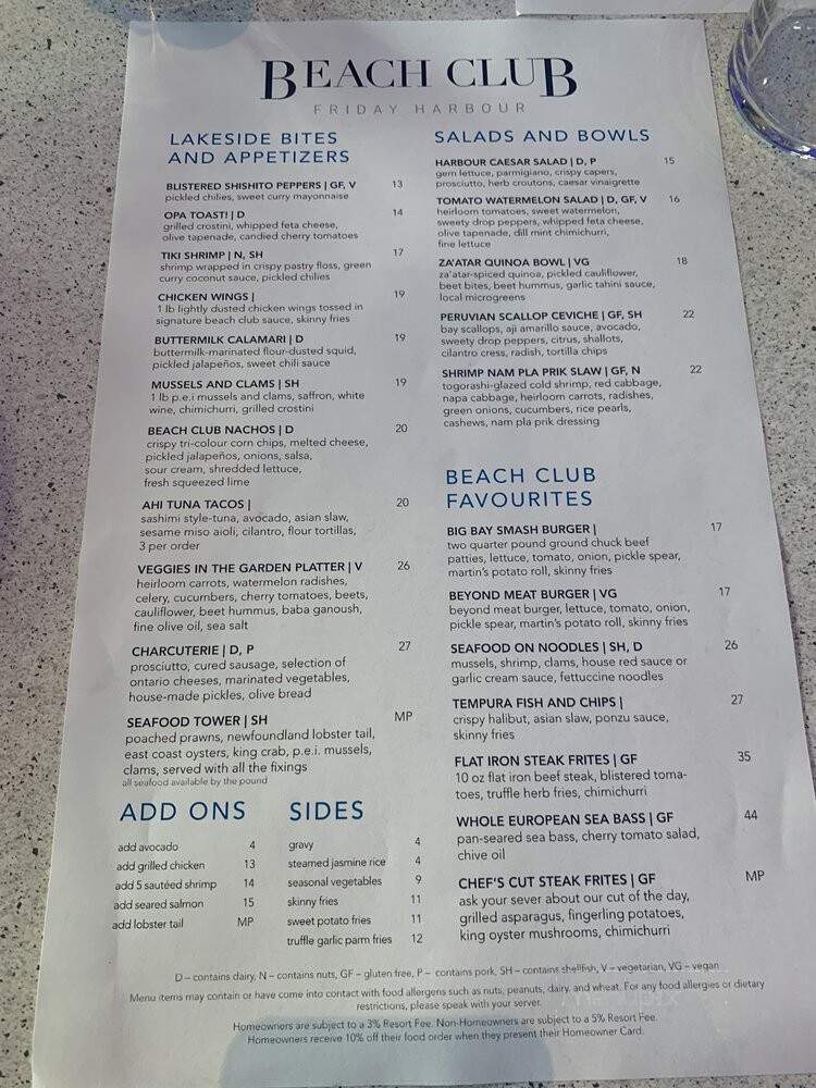 The Beach Club Restaurant at Friday Harbour Resort - Innisfil, ON menu_pic