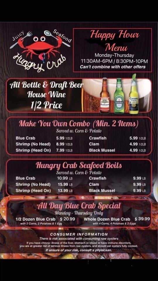 Menu of Hungry Crab Juicy Seafood & Bar in Largo, FL 33778