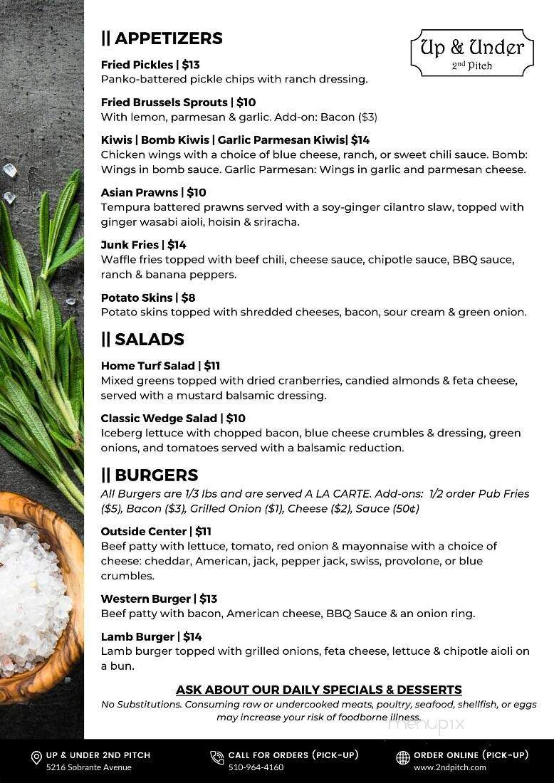 Up & Under 2nd Pitch - El Sobrante, CA menu_pic