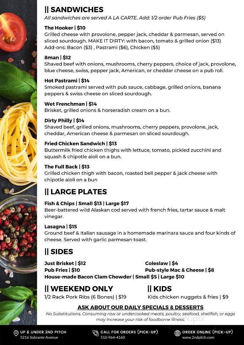 Up & Under 2nd Pitch - El Sobrante, CA menu_pic