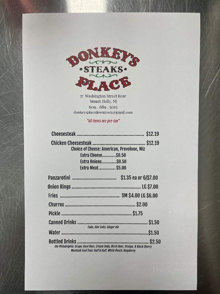 Donkey's Place Downtown - Mount Holly, NJ menu_pic