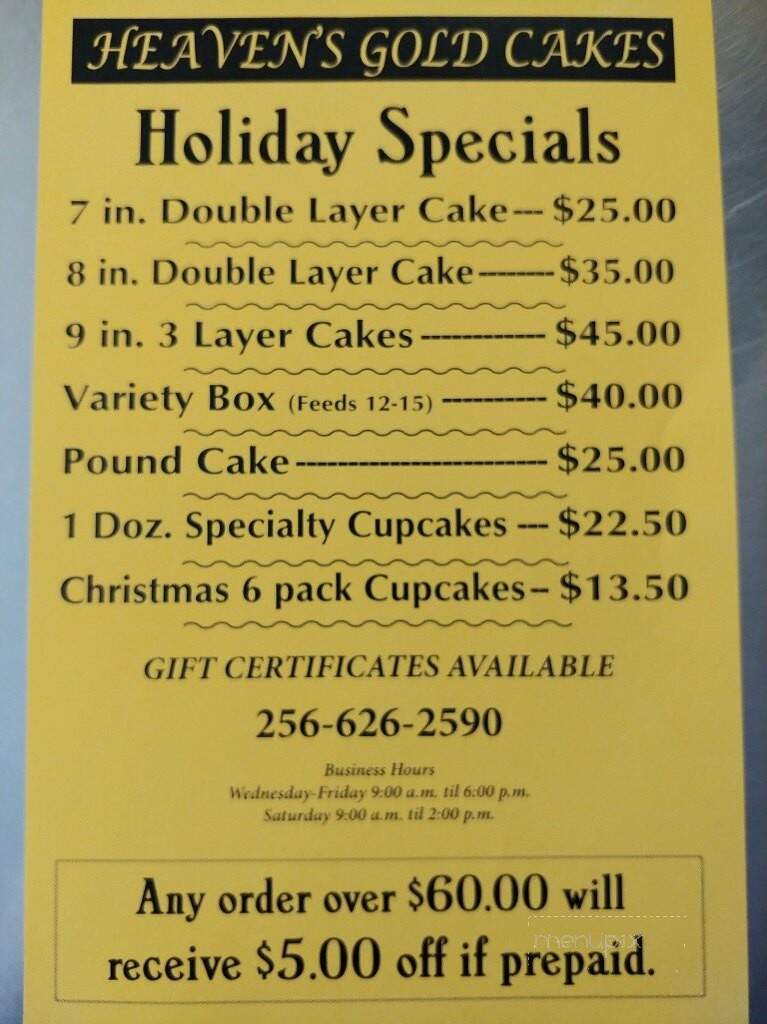 Heavens Gold Cakes & More - Childersburg, AL menu_pic