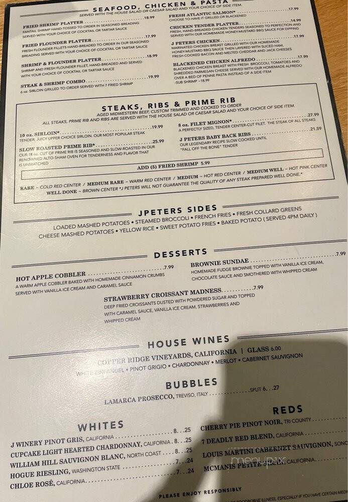 J Peters Grill & Bar - North Myrtle Beach, SC menu_pic