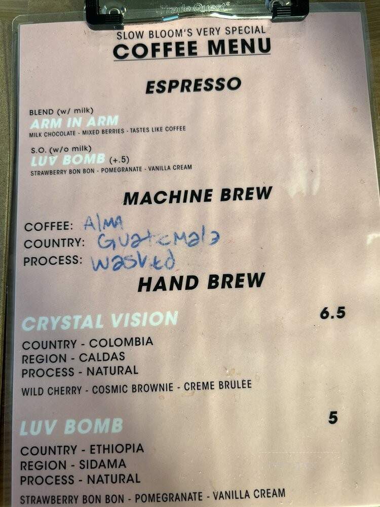 Slow Bloom Coffee - Redlands, CA menu_pic