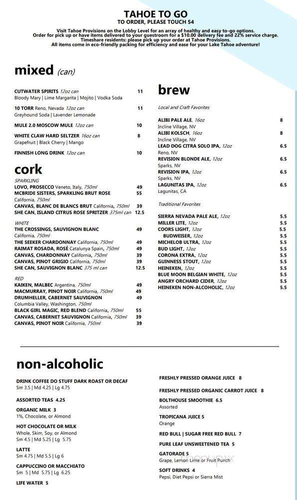 Tahoe Provisions - Incline Village, NV menu_pic