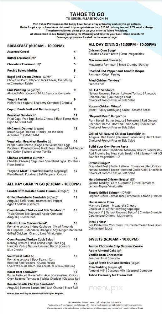 Tahoe Provisions - Incline Village, NV menu_pic
