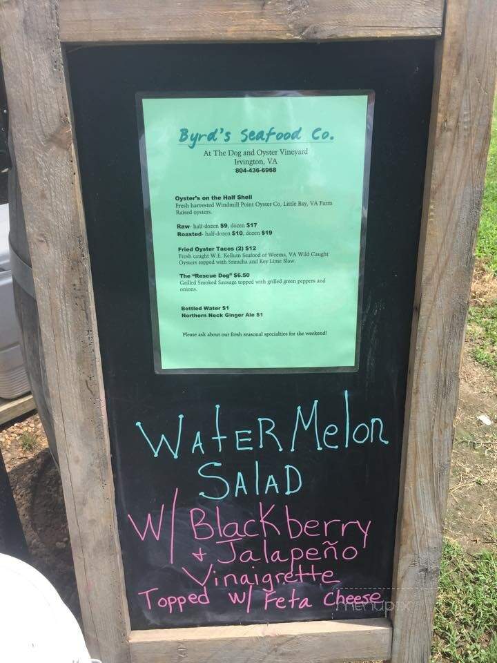 The Dog and Oyster Vineyard - Irvington, VA menu_pic