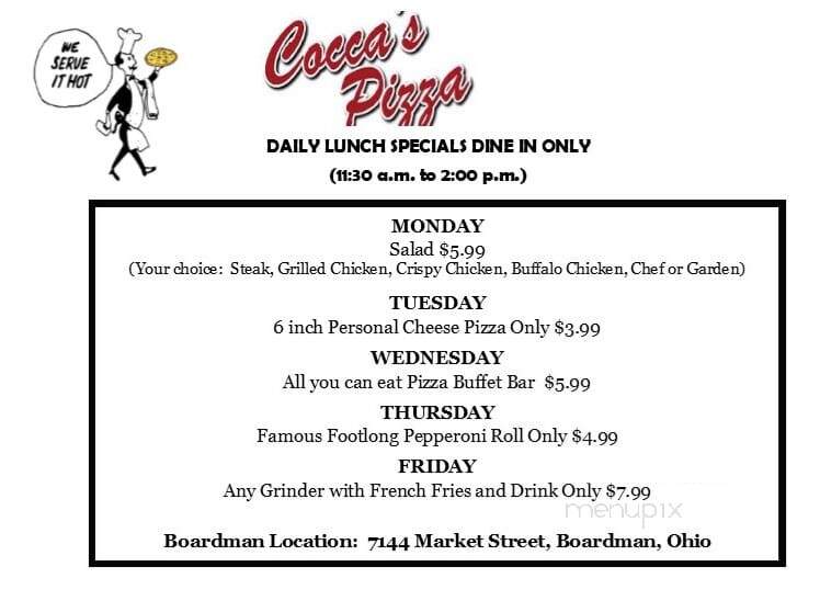 Cocca's Pizza - Boardman, OH menu_pic