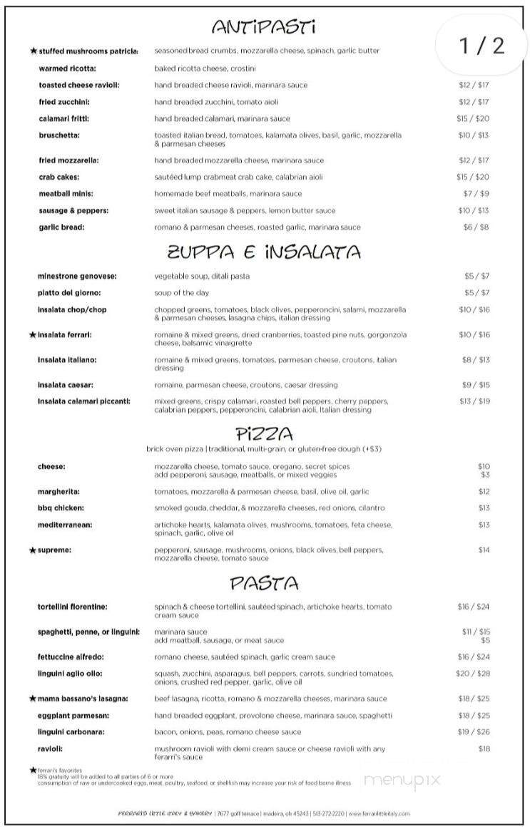 Ferrari's Little Italy - Cincinnati, OH menu_pic