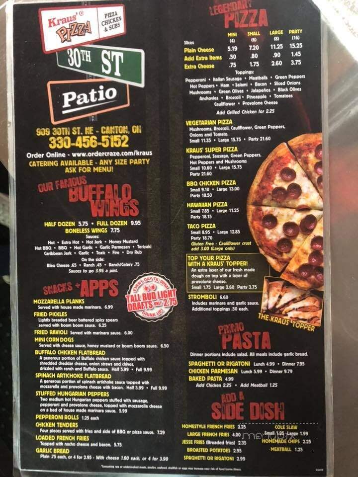 Kraus' Pizza - Canton, OH menu_pic