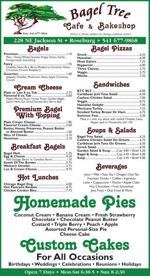 Bagel Tree Cafe - Roseburg, OR menu_pic