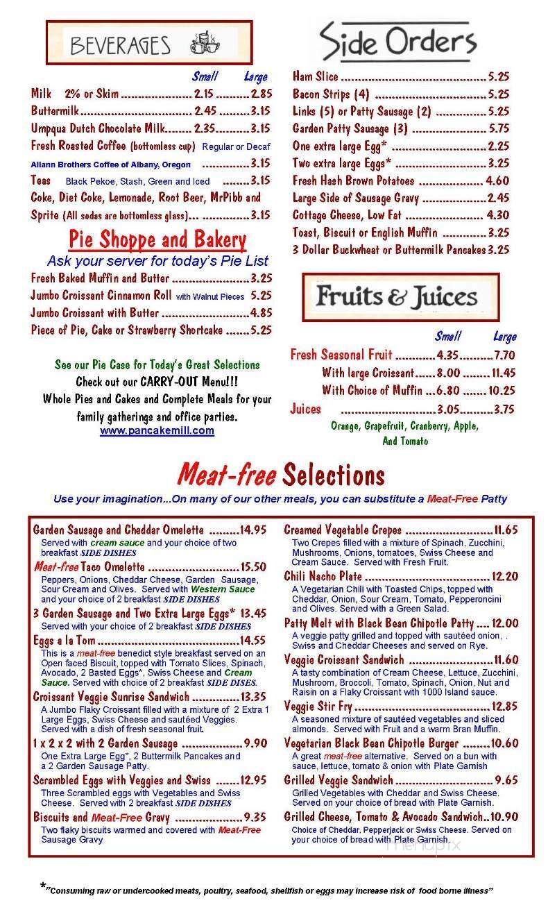 Pancake Mill Restaurant - North Bend, OR menu_pic