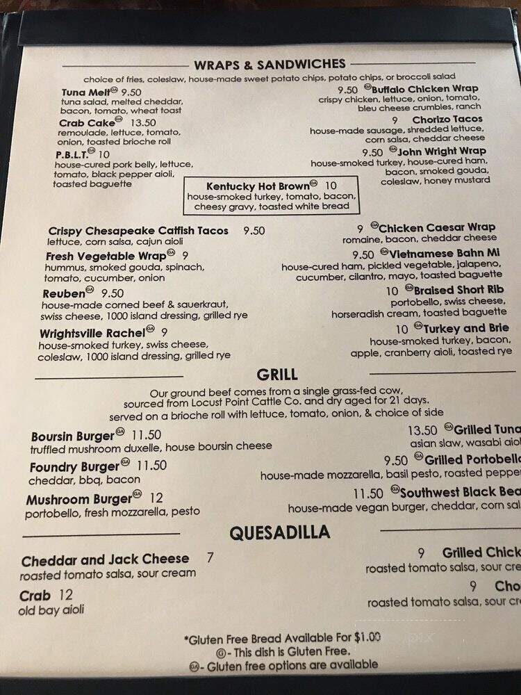 John Wright Restaurant - Wrightsville, PA menu_pic